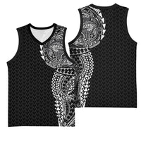 Hawaiian Traditional Tattoos Basketball Jersey Kakau Tribal Tropical Plant Motif Black Color LT03 - Polynesian Pride