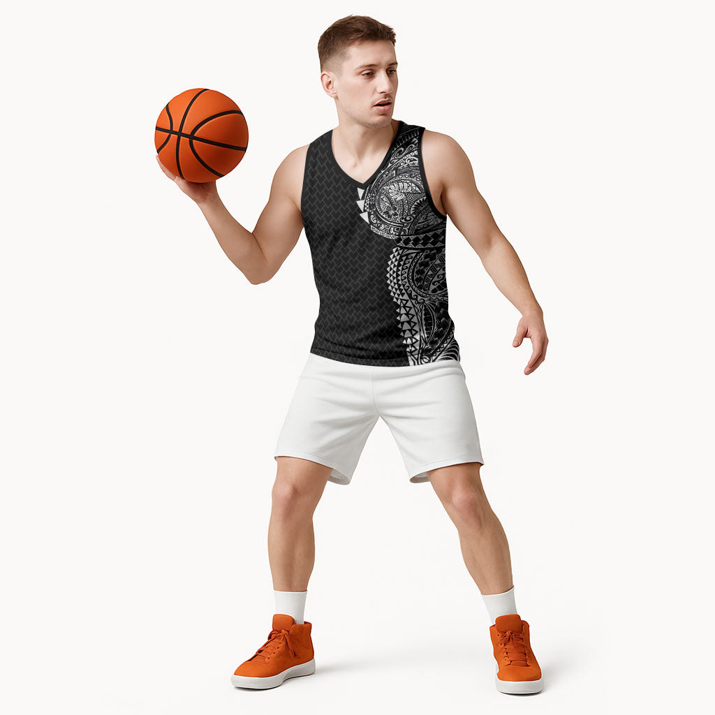 Hawaiian Traditional Tattoos Basketball Jersey Kakau Tribal Tropical Plant Motif Black Color LT03 - Polynesian Pride
