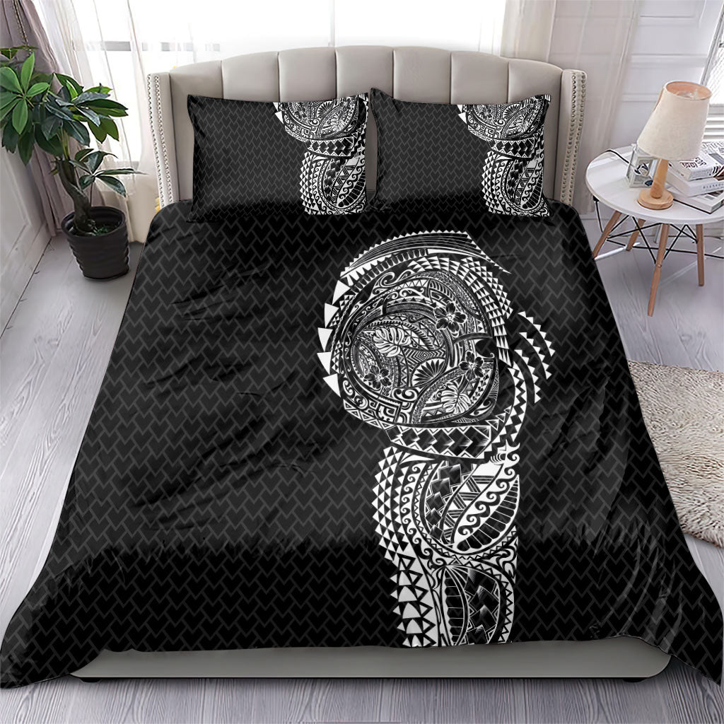 Hawaiian Traditional Tattoos Bedding Set Kakau Tribal Tropical Plant Motif Black Color