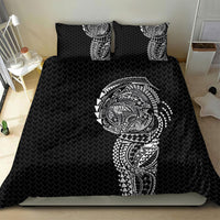 Hawaiian Traditional Tattoos Bedding Set Kakau Tribal Tropical Plant Motif Black Color
