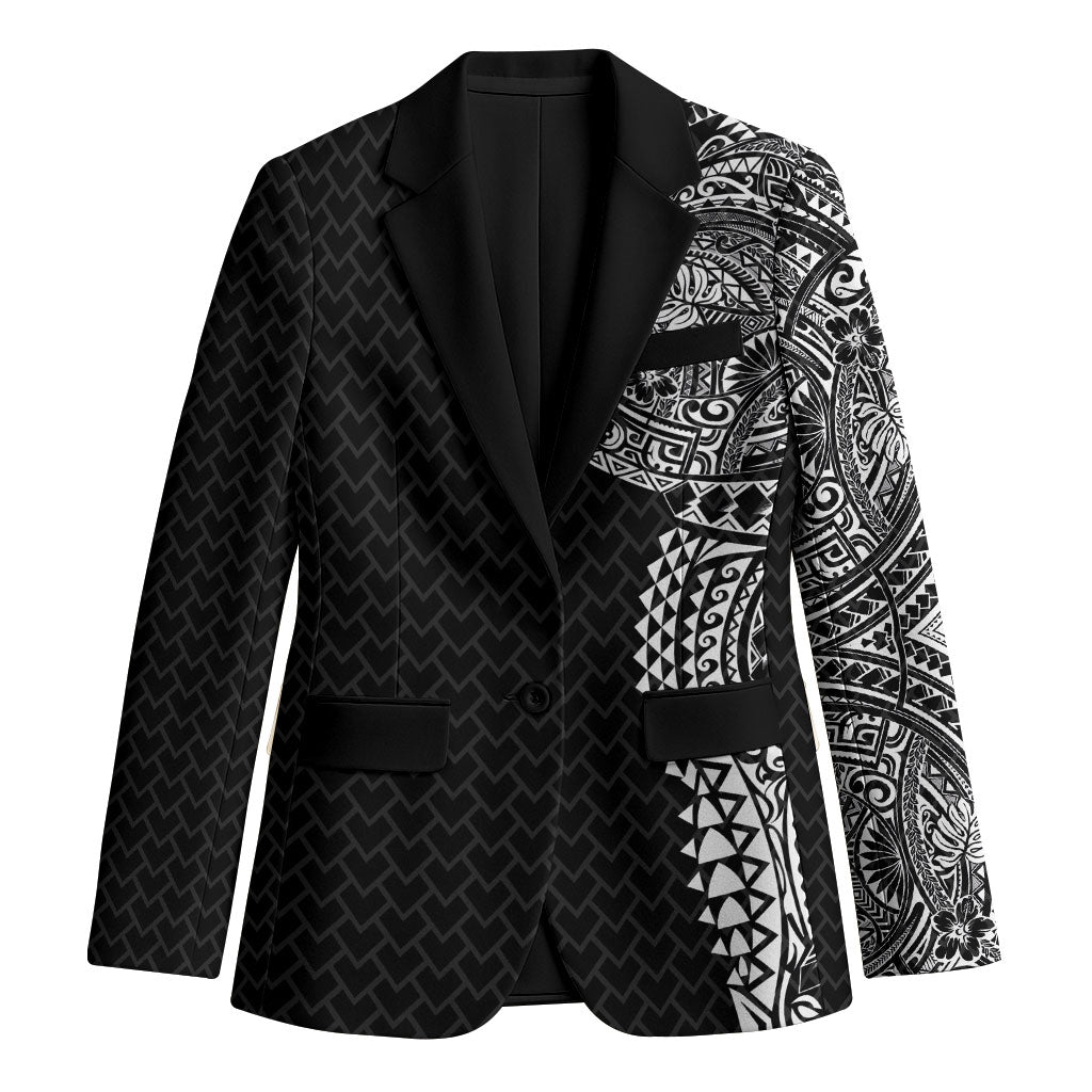 Hawaiian Traditional Tattoos Blazer Kakau Tribal Tropical Plant Motif Black Color