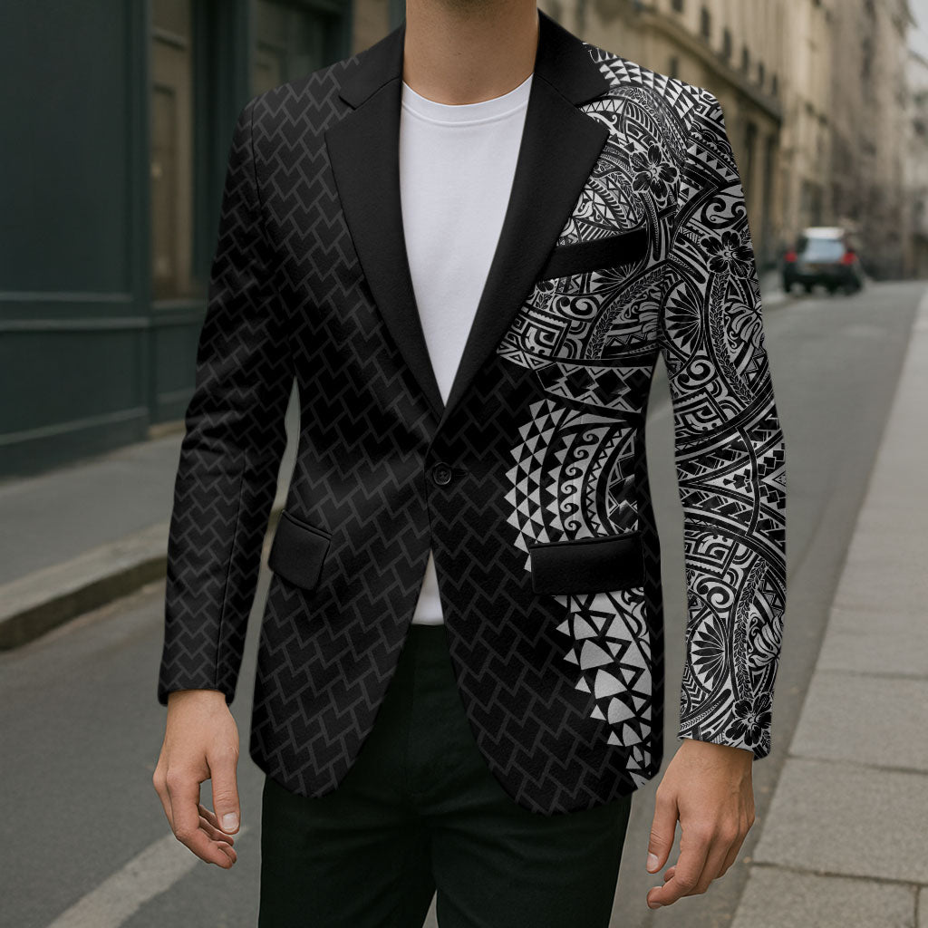 Hawaiian Traditional Tattoos Blazer Kakau Tribal Tropical Plant Motif Black Color