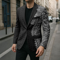 Hawaiian Traditional Tattoos Blazer Kakau Tribal Tropical Plant Motif Black Color