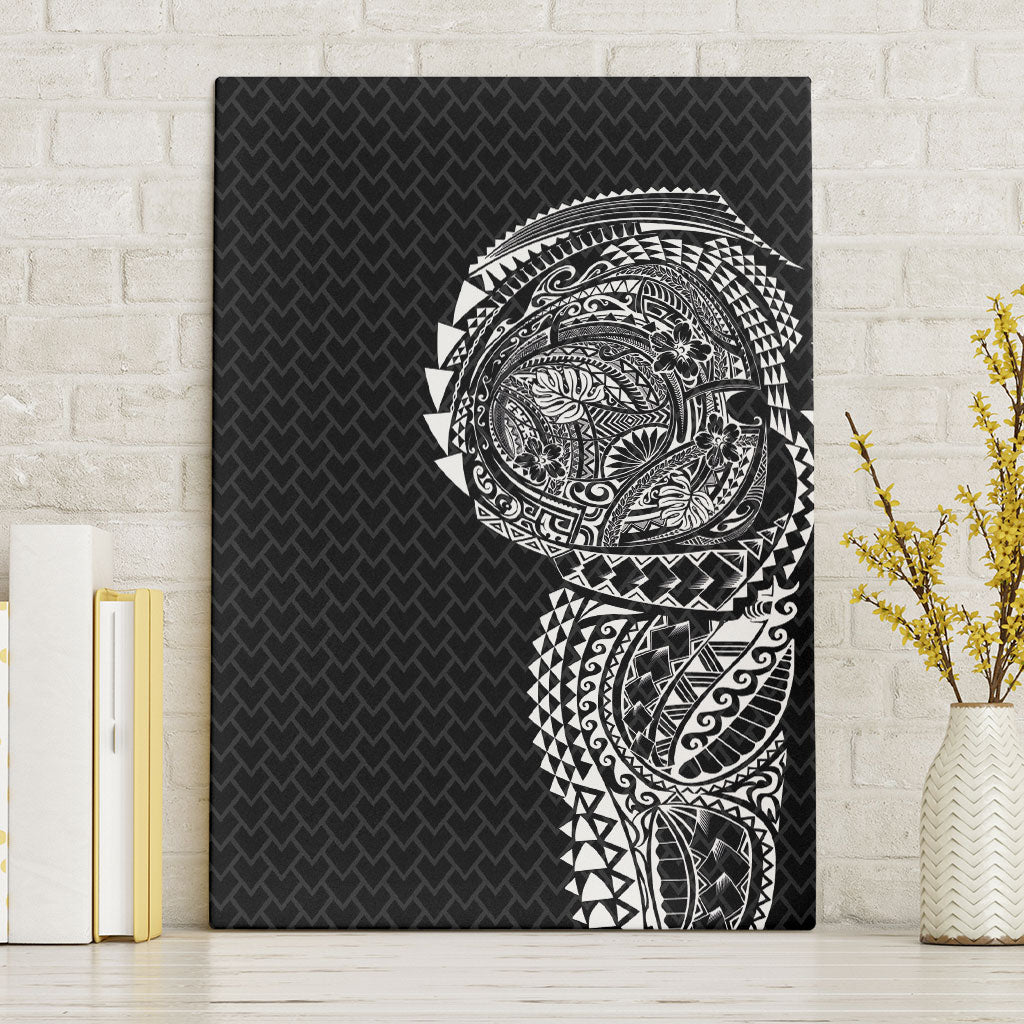 Hawaiian Traditional Tattoos Canvas Wall Art Kakau Tribal Tropical Plant Motif Black Color
