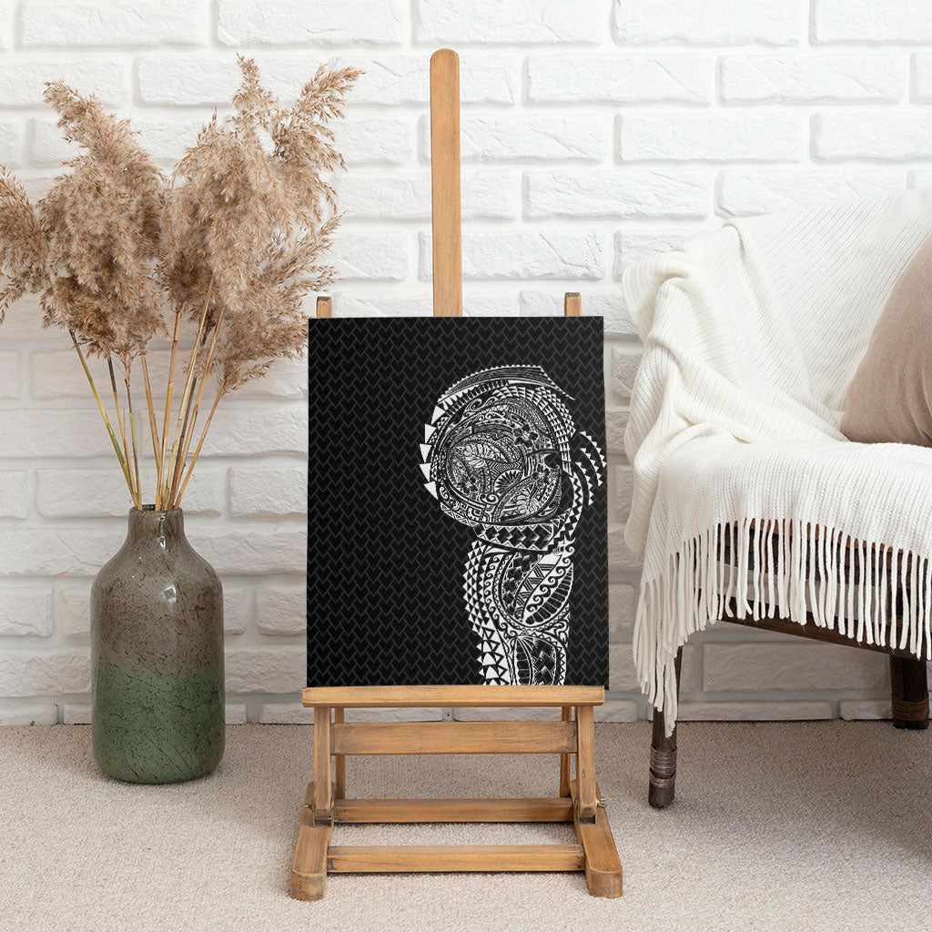 Hawaiian Traditional Tattoos Canvas Wall Art Kakau Tribal Tropical Plant Motif Black Color