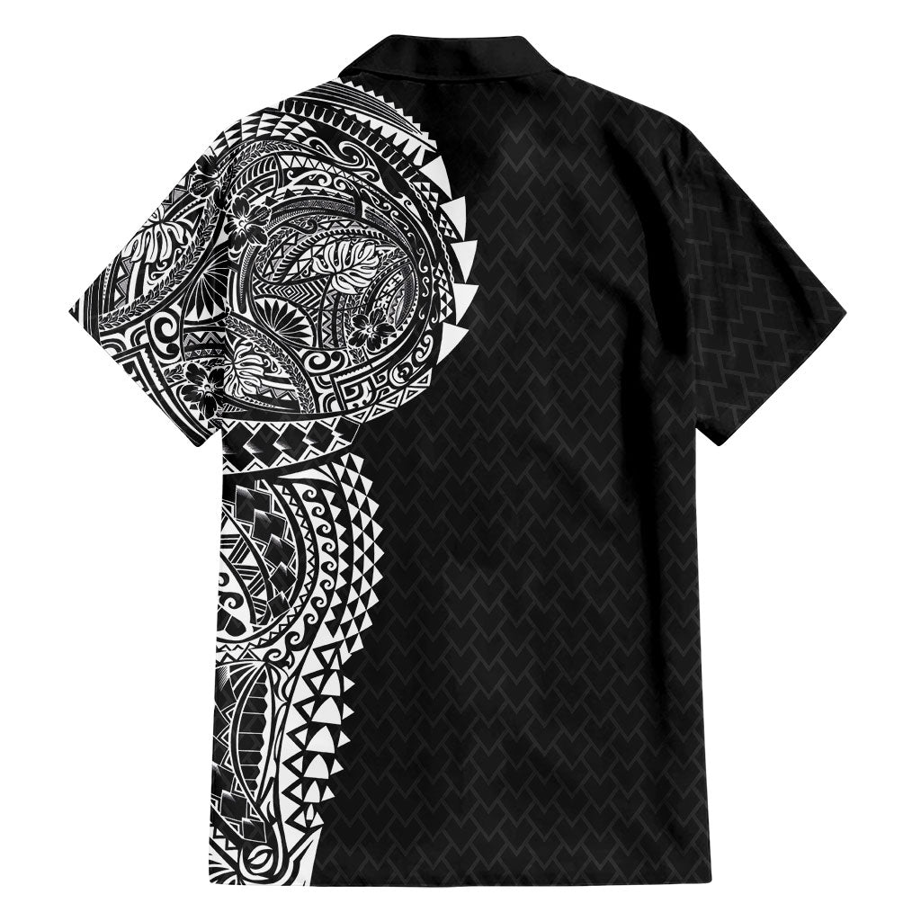 Hawaiian Traditional Tattoos Family Matching Long Sleeve Bodycon Dress and Hawaiian Shirt Kakau Tribal Tropical Plant Motif Black Color LT03 - Polynesian Pride