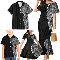 Hawaiian Traditional Tattoos Family Matching Mermaid Dress and Hawaiian Shirt Kakau Tribal Tropical Plant Motif Black Color LT03 - Polynesian Pride