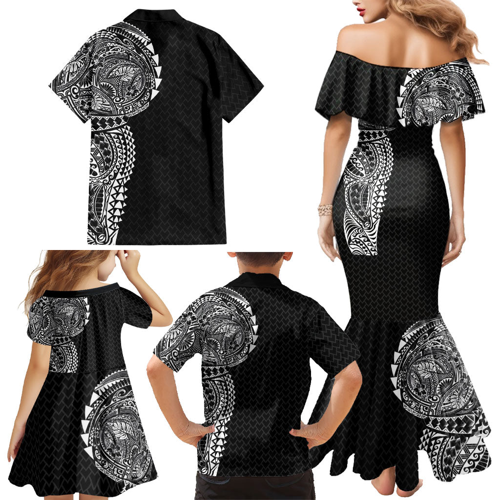 Hawaiian Traditional Tattoos Family Matching Mermaid Dress and Hawaiian Shirt Kakau Tribal Tropical Plant Motif Black Color LT03 - Polynesian Pride