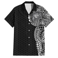 Hawaiian Traditional Tattoos Family Matching Puletasi and Hawaiian Shirt Kakau Tribal Tropical Plant Motif Black Color LT03 Dad's Shirt - Short Sleeve Black - Polynesian Pride