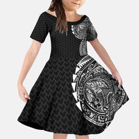 Hawaiian Traditional Tattoos Family Matching Tank Maxi Dress and Hawaiian Shirt Kakau Tribal Tropical Plant Motif Black Color LT03 Daughter's Dress Black - Polynesian Pride