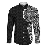 Hawaiian Traditional Tattoos Family Matching Tank Maxi Dress and Hawaiian Shirt Kakau Tribal Tropical Plant Motif Black Color LT03 Dad's Shirt - Long Sleeve Black - Polynesian Pride
