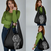 Hawaiian Traditional Tattoos Grocery Bag Kakau Tribal Tropical Plant Motif Black Color