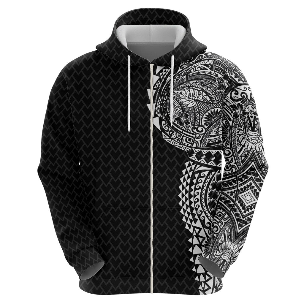 Hawaiian Traditional Tattoos Hoodie Kakau Tribal Tropical Plant Motif Black Color LT03 - Polynesian Pride