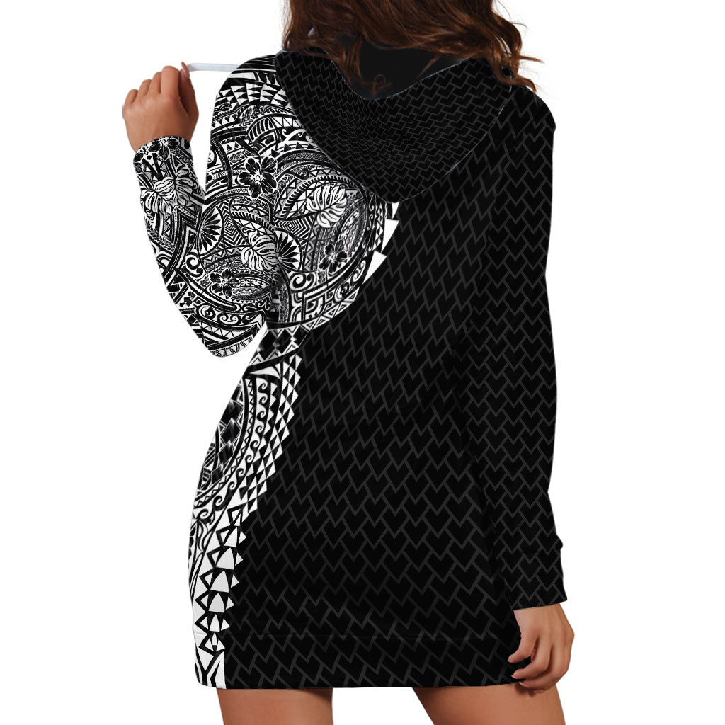 Hawaiian Traditional Tattoos Hoodie Dress Kakau Tribal Tropical Plant Motif Black Color LT03 - Polynesian Pride