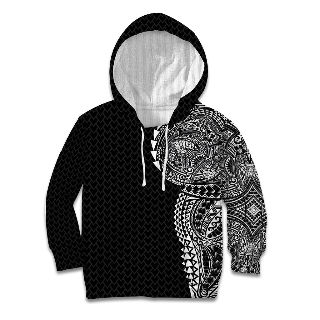 Hawaiian Traditional Tattoos Kid Hoodie Kakau Tribal Tropical Plant Motif Black Color LT03 Hoodie Black - Polynesian Pride