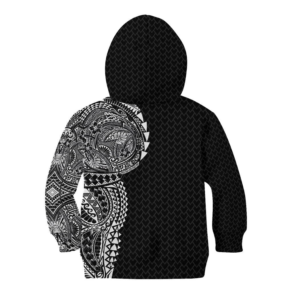 Hawaiian Traditional Tattoos Kid Hoodie Kakau Tribal Tropical Plant Motif Black Color LT03 - Polynesian Pride