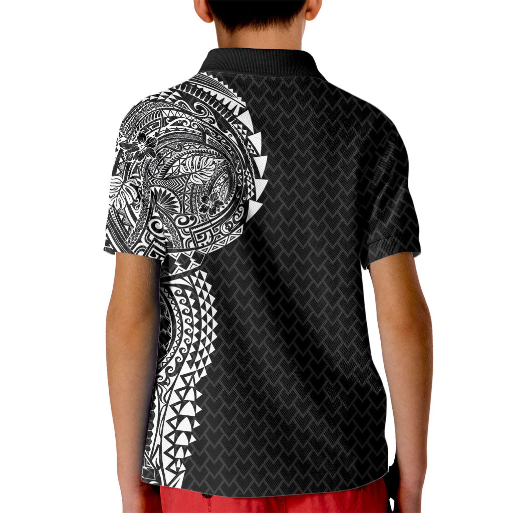 Hawaiian Traditional Tattoos Kid Polo Shirt Kakau Tribal Tropical Plant Motif Black Color LT03 - Polynesian Pride