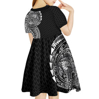 Hawaiian Traditional Tattoos Kid Short Sleeve Dress Kakau Tribal Tropical Plant Motif Black Color LT03 - Polynesian Pride
