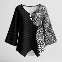Hawaiian Traditional Tattoos Kimono Sleeve Blouse Kakau Tribal Tropical Plant Motif Black Color LT03 Female Black - Polynesian Pride
