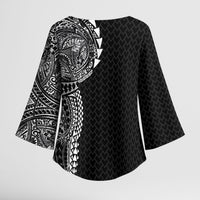 Hawaiian Traditional Tattoos Kimono Sleeve Blouse Kakau Tribal Tropical Plant Motif Black Color LT03 - Polynesian Pride