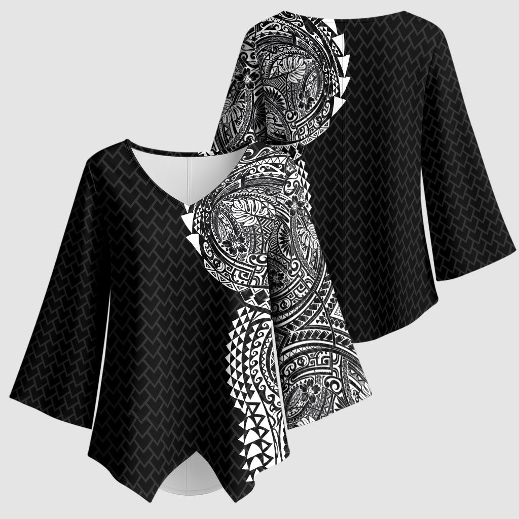 Hawaiian Traditional Tattoos Kimono Sleeve Blouse Kakau Tribal Tropical Plant Motif Black Color LT03 - Polynesian Pride