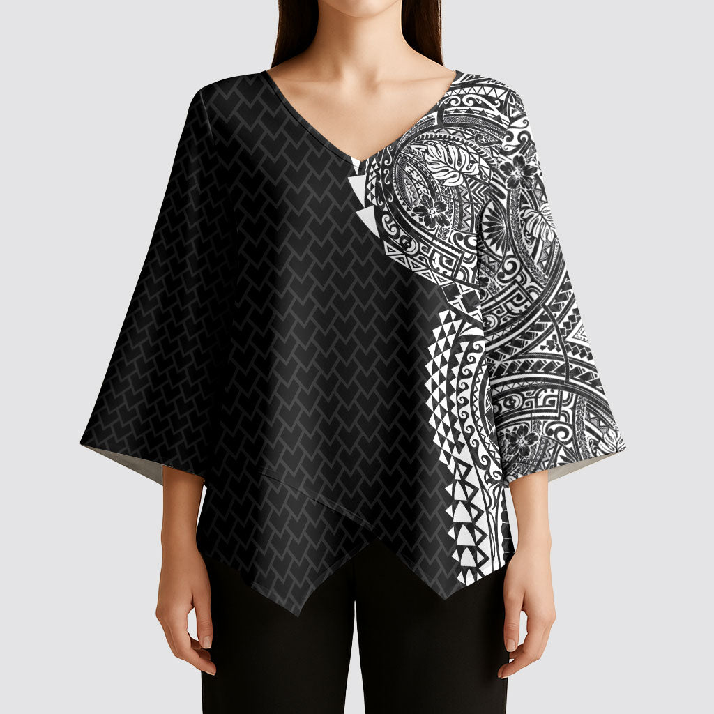 Hawaiian Traditional Tattoos Kimono Sleeve Blouse Kakau Tribal Tropical Plant Motif Black Color LT03 - Polynesian Pride