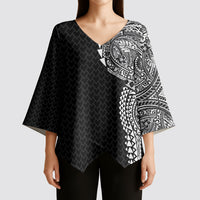 Hawaiian Traditional Tattoos Kimono Sleeve Blouse Kakau Tribal Tropical Plant Motif Black Color LT03 - Polynesian Pride