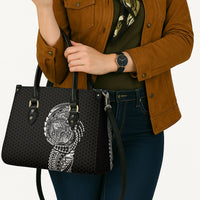 Hawaiian Traditional Tattoos Leather Bag Kakau Tribal Tropical Plant Motif Black Color