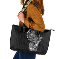 Hawaiian Traditional Tattoos Leather Tote Bag Kakau Tribal Tropical Plant Motif Black Color LT03 Black - Polynesian Pride
