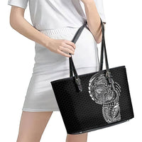 Hawaiian Traditional Tattoos Leather Tote Bag Kakau Tribal Tropical Plant Motif Black Color LT03 - Polynesian Pride