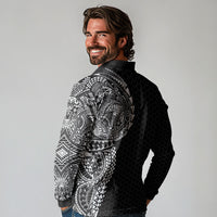 Hawaiian Traditional Tattoos Long Sleeve Polo Shirt Kakau Tribal Tropical Plant Motif Black Color LT03 - Polynesian Pride