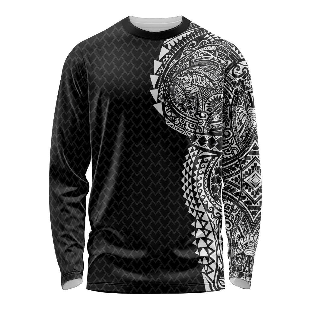 Hawaiian Traditional Tattoos Long Sleeve Shirt Kakau Tribal Tropical Plant Motif Black Color LT03 Unisex Black - Polynesian Pride