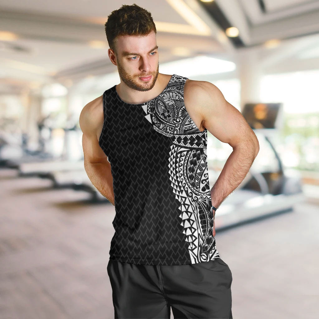 Hawaiian Traditional Tattoos Men Tank Top Kakau Tribal Tropical Plant Motif Black Color LT03 Black - Polynesian Pride