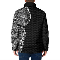 Hawaiian Traditional Tattoos Padded Jacket Kakau Tribal Tropical Plant Motif Black Color