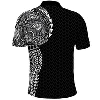 Hawaiian Traditional Tattoos Polo Shirt Kakau Tribal Tropical Plant Motif Black Color LT03 - Polynesian Pride