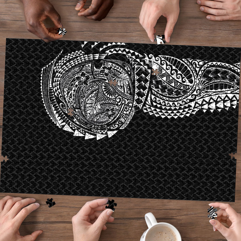 Hawaiian Traditional Tattoos Puzzle Kakau Tribal Tropical Plant Motif Black Color
