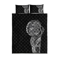 Hawaiian Traditional Tattoos Quilt Bed Set Kakau Tribal Tropical Plant Motif Black Color