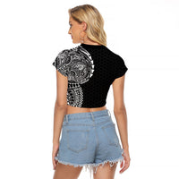 Hawaiian Traditional Tattoos Raglan Cropped T Shirt Kakau Tribal Tropical Plant Motif Black Color LT03 - Polynesian Pride
