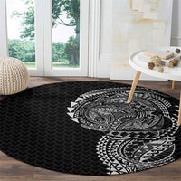 Hawaiian Traditional Tattoos Round Carpet Kakau Tribal Tropical Plant Motif Black Color