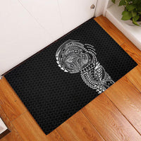 Hawaiian Traditional Tattoos Rubber Doormat Kakau Tribal Tropical Plant Motif Black Color