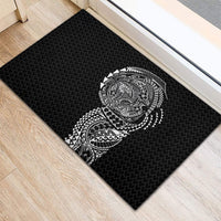 Hawaiian Traditional Tattoos Rubber Doormat Kakau Tribal Tropical Plant Motif Black Color