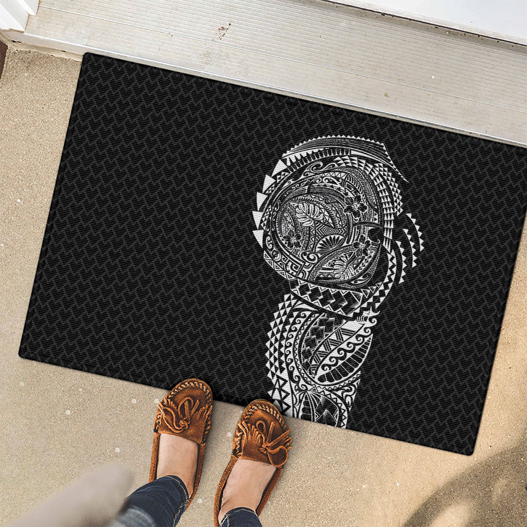 Hawaiian Traditional Tattoos Rubber Doormat Kakau Tribal Tropical Plant Motif Black Color
