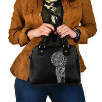 Hawaiian Traditional Tattoos Shoulder Handbag Kakau Tribal Tropical Plant Motif Black Color