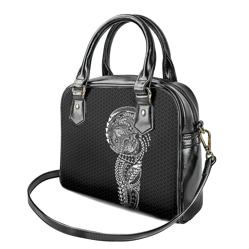 Hawaiian Traditional Tattoos Shoulder Handbag Kakau Tribal Tropical Plant Motif Black Color