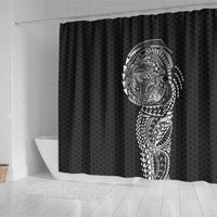 Hawaiian Traditional Tattoos Shower Curtain Kakau Tribal Tropical Plant Motif Black Color