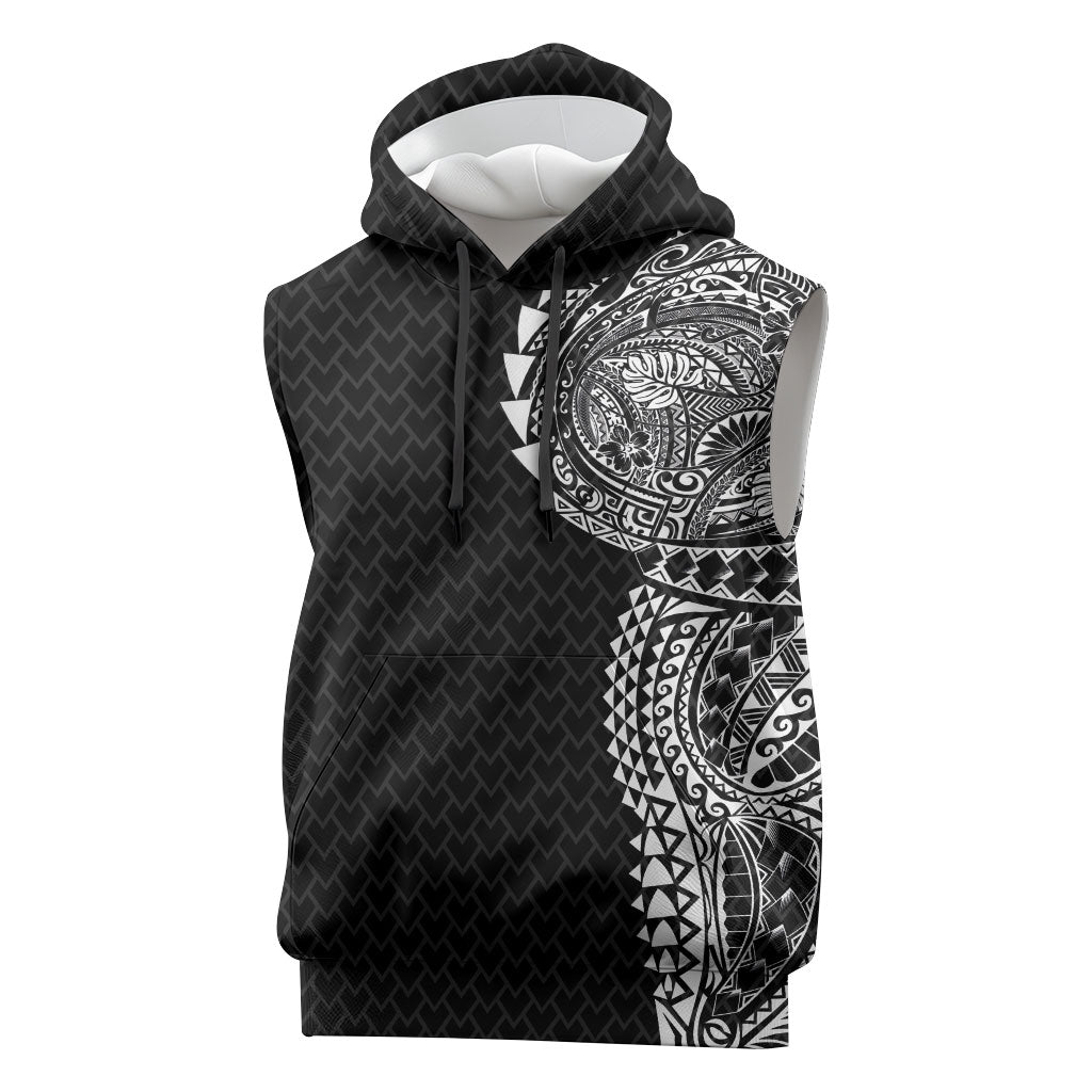 Hawaiian Traditional Tattoos Sleeveless Hoodie Kakau Tribal Tropical Plant Motif Black Color LT03 Black - Polynesian Pride