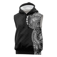 Hawaiian Traditional Tattoos Sleeveless Hoodie Kakau Tribal Tropical Plant Motif Black Color LT03 Black - Polynesian Pride