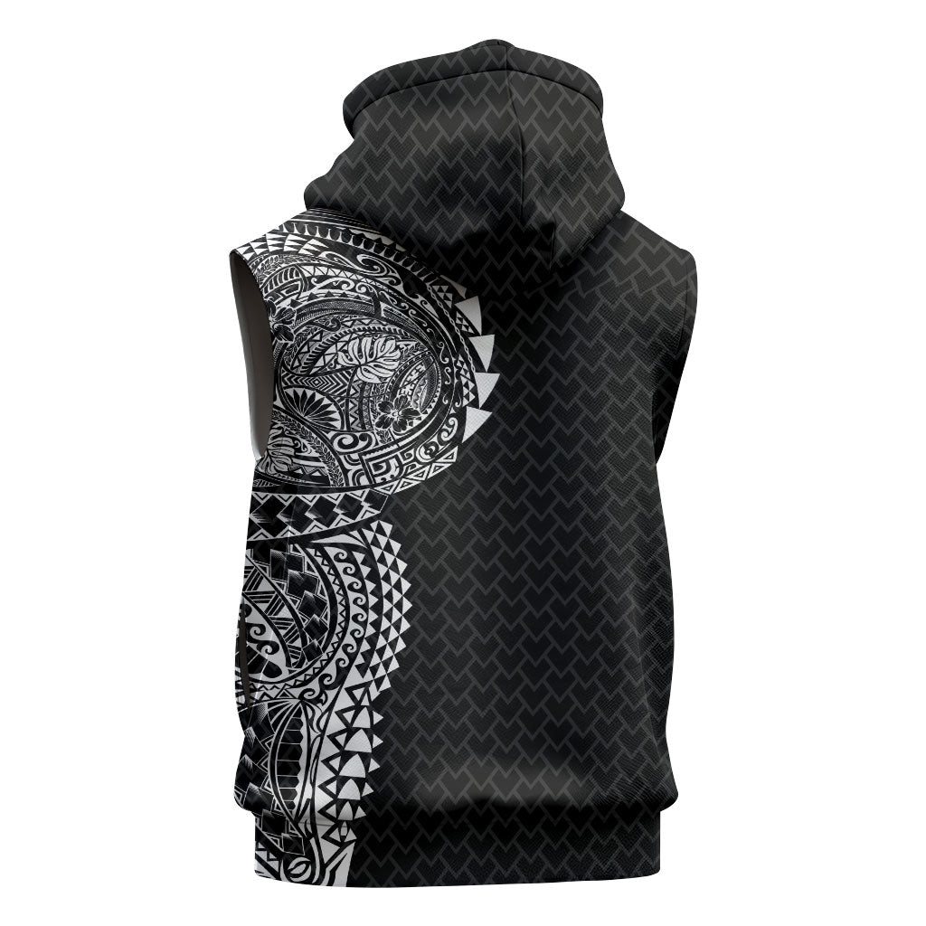 Hawaiian Traditional Tattoos Sleeveless Hoodie Kakau Tribal Tropical Plant Motif Black Color LT03 - Polynesian Pride