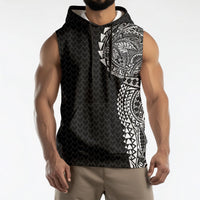 Hawaiian Traditional Tattoos Sleeveless Hoodie Kakau Tribal Tropical Plant Motif Black Color LT03 - Polynesian Pride