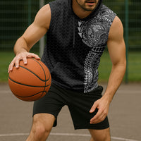 Hawaiian Traditional Tattoos Sleeveless Hoodie Kakau Tribal Tropical Plant Motif Black Color LT03 - Polynesian Pride